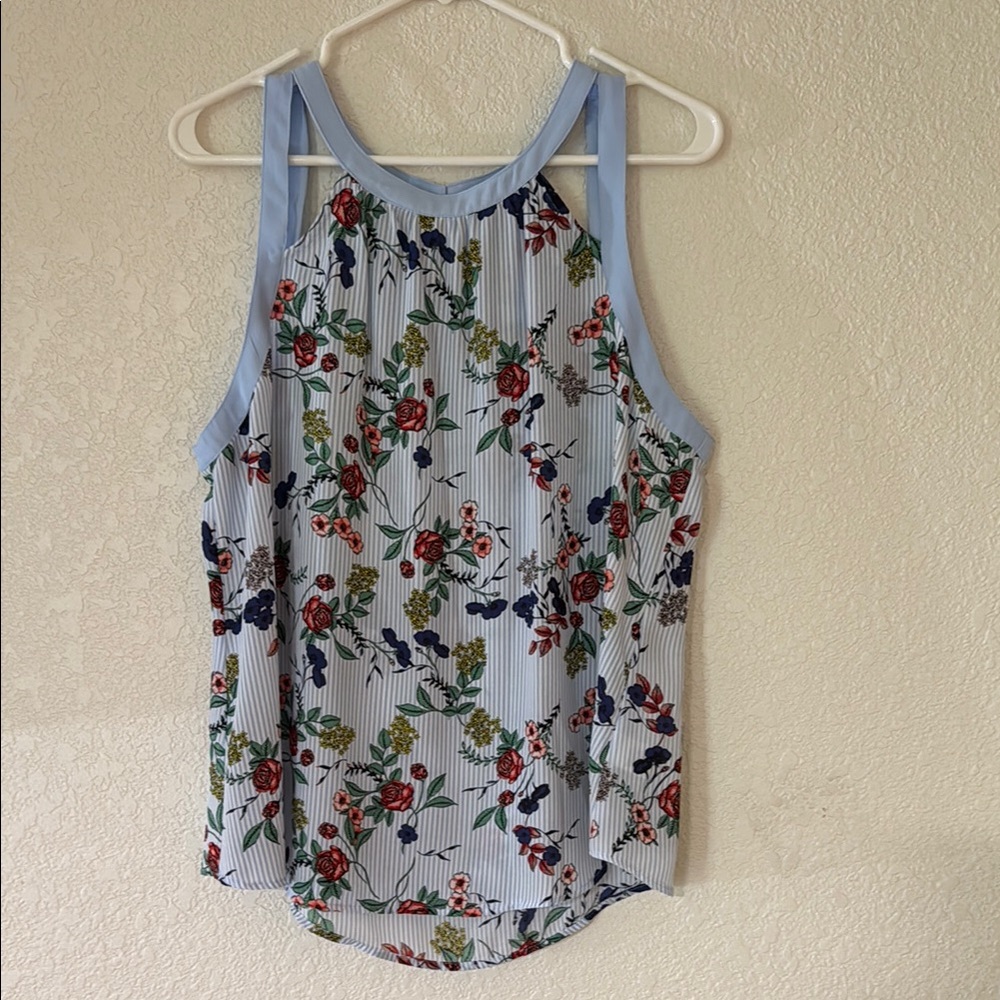 Floral Sleeveless Top - Blue and Red